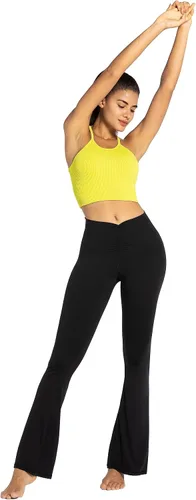 Vista 5 de Sunzel Leggings acampanados, pantalones de yoga cruzados con control de abdomen, cintura alta y pierna ancha
