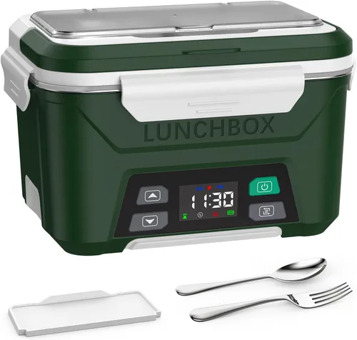 Vista 8 de EAST OAK Fiambrera eléctrica inalámbrica XL de 6.3 tazas para adultos, lonchera calentada a pilas con calefacción automática, calentador