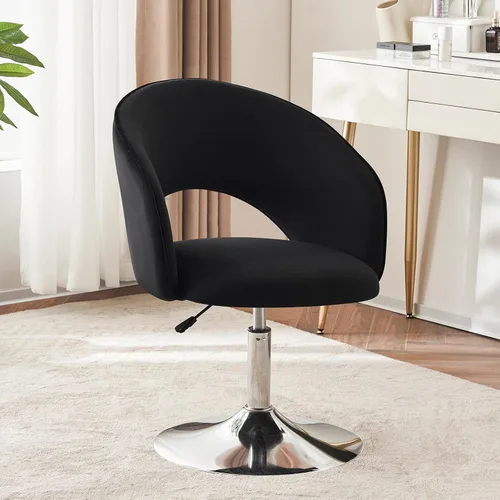 Vista 10 de Furnimart Silla de Tocador de Terciopelo Rosa Taburete de Tocador con Respaldo, Silla de Acento Giratoria de Altura Ajustable con Respaldo, Silla