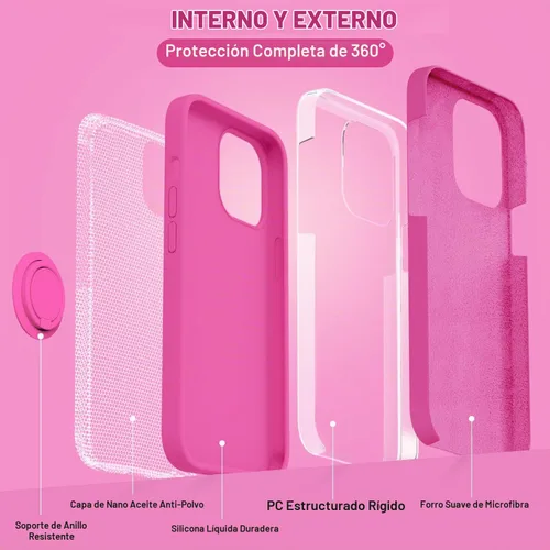 Vista 4 de MOCCA Compatible con funda para iPhone 14 Plus con soporte de anillo Forro de microfibra súper suave Funda protectora de silicona líquida