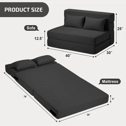 Vista 2 de SUYOLS Sofá Cama Plegable con Almohadas - Silla Convertible Sofá de Piso y Colchón para Dormir, Sleeper de Espuma Viscoelástica Plegable para Sala