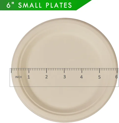 Vista 3 de GreenWorks 100 unidades de platos pequeños compostables de 6 pulgadas para postre, platos de papel de bagazo y fibra de bambú biodegradables y sin