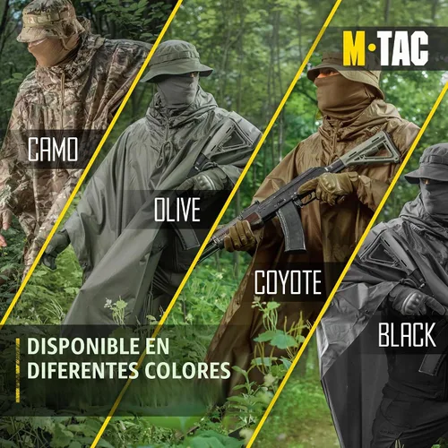 Vista 7 de M-Tac Poncho de Lluvia Táctico - Poncho Militar del Ejército Refugio - Ponchos de Lluvia Impermeables Ripstop para Acampada, Senderismo, Caza al