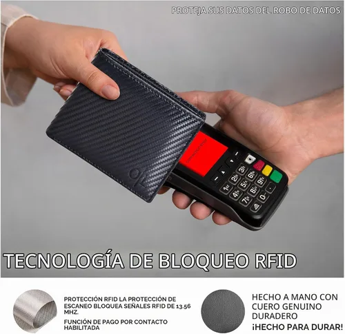 Vista 2 de Carteras RFID delgadas para hombres - Cartera de bolsillo frontal de piel genuina Negro