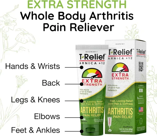 Vista 3 de T-Relief Crema para la artritis árnica +12 medicamentos naturales para aliviar el dolor y la rigidez en las articulaciones de forma natural, 2 onzas