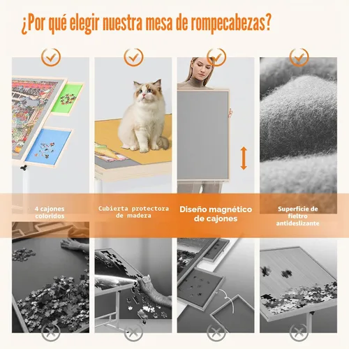 Vista 5 de Mesa de rompecabezas de 1500 piezas con cajones y cubierta – Altura ajustable y patas inclinables, tablero de rompecabezas portátil sin ensamblaje