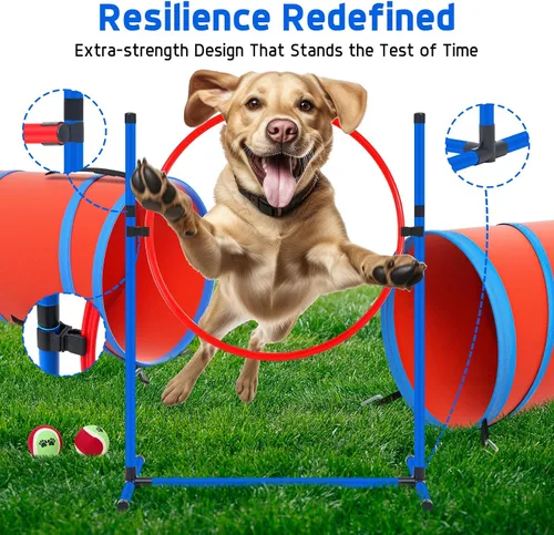 Vista 3 de Juego de equipo de entrenamiento de agilidad para perros, kit de entrenamiento de agilidad para carreras de obstáculos para cachorros, incluye 2