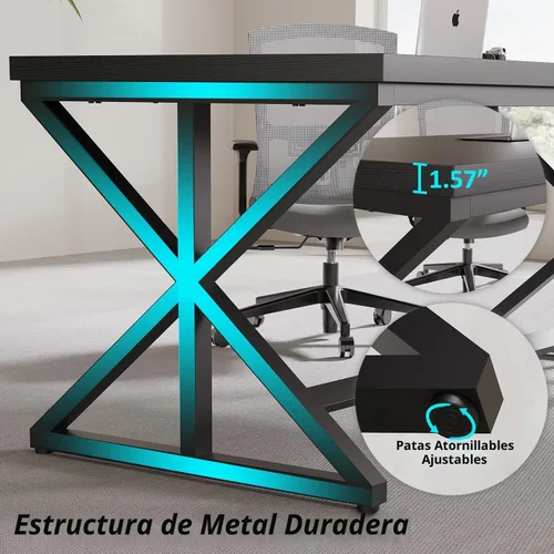 Vista 8 de IBF Escritorio negro de la oficina, escritorio de madera moderno del Roble negro