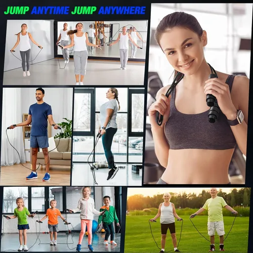 Vista 7 de HyDren 24 piezas de cuerdas de saltar para fitness con rodamientos de bolas salto de velocidad a granel cuerda de saltar ajustable con asas