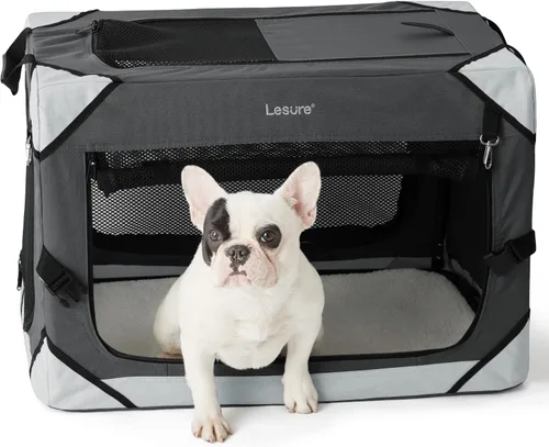 Vista 17 de Lesure Jaula Plegable para Perros - Perrera de Viaje Portátil para Perros Medianos, Jaula para Mascotas de 4 Puertas con Ventanas de Malla