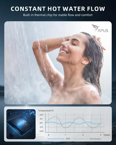 Vista 4 de APUS Calentador de agua sin tanque de gas natural, hasta 4.42 GPM, calentador de agua sin tanque para interiores, 95,000 BTU bajo demanda