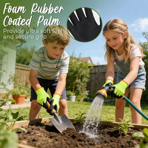 Vista 2 de HANDLANDY 3 pares de guantes de jardinería para niños sin látex, guantes de jardín para niños y niñas con revestimiento de nitrilo para niñas y Verde