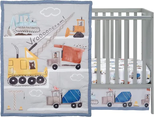 Vista 2 de Bedtime Originals Construction Zone - Juego de ropa de cama de 3 piezas para cuna de bebé