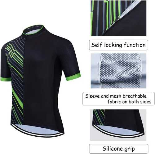 Vista 3 de Pohoopo Maillot de ciclismo para hombre, manga corta, cremallera completa, transpirable, de secado rápido