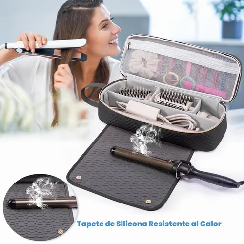 Vista 2 de Bolsa de Viaje 2EN1 para Herramientas para el Cabello con Alfombrilla Resistente al Calor para Shark Flexstyle, Planchas Planas, Alisadores Negro