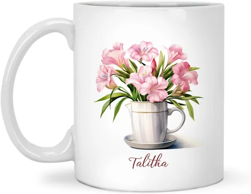 Vista 17 de Tazas de cerámica personalizadas del cubo de rosas con nombre, Taza de flores, Taza de café de flores de rosas personalizadas, Taza de té floral