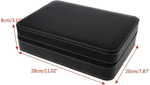 Vista 5 de XWWDP - Caja de viaje con cremallera de 10 ranuras para reloj organizador de cuero para almacenamiento de joyas color negro