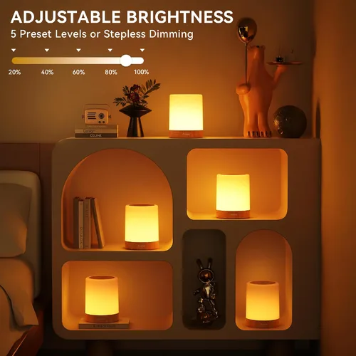Vista 3 de Auxmir Luz nocturna para niños y bebés, lámpara táctil regulable para guardería, 11 colores RGB, 5 brillo, lámpara de mesa recargable portátil