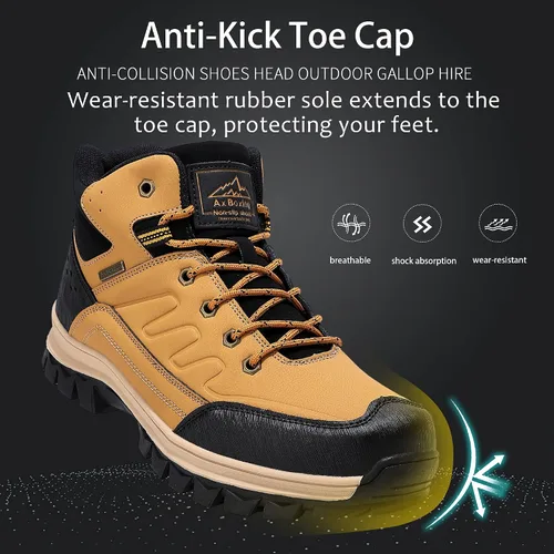 Vista 5 de AX BOXING Botas de nieve para hombre, botas de invierno con forro de piel, antideslizantes, cálidas, para senderismo, zapatos para exteriores