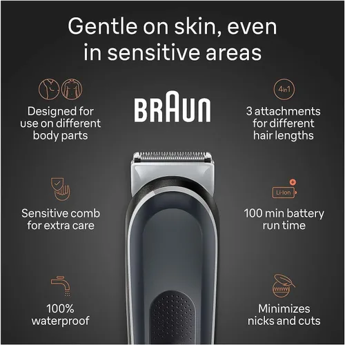 Vista 4 de Braun Body Groomer 5 para hombre, BG5340, herramienta de mapeo, tecnología SkinShield, peine sensible, hoja de metal afilada de por vida, peluquería