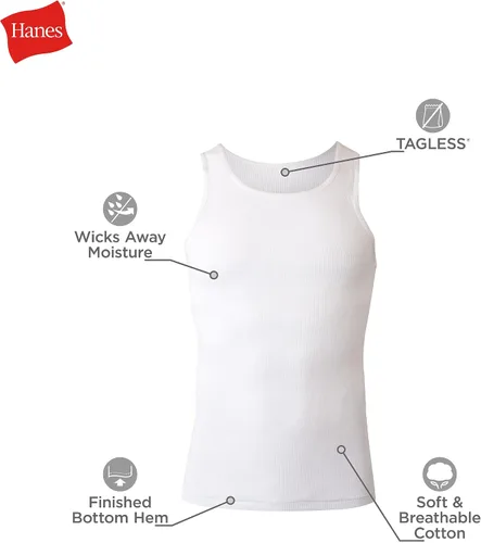 Vista 6 de Hanes Mens Ribbed Tank, Cotton Undershirt Tank, 6-Pack