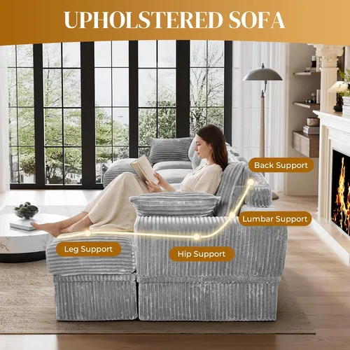 Vista 5 de Sofá modular sin hueso de 122 pulgadas con almacenamiento, sofá nube en forma de U con asiento extra profundo, sofás seccionales de pana de 6 plazas