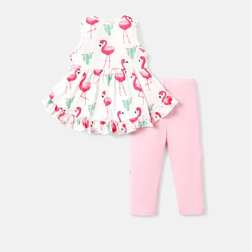 Vista 2 de PATPAT Conjunto de ropa de bebé niña de manga corta con volantes y pantalones florales