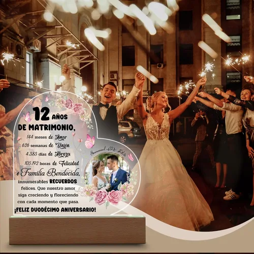 Vista 7 de Regalos para Bodas Personalizadas 12 Años, Lámpara Con Foto Personalizada, Regalos De Navidad para Mujeres, Regalos 12 Aniversario De Bodas Para