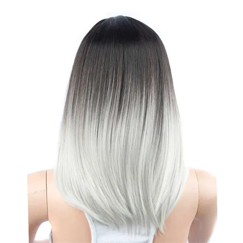 Vista 5 de Sharebeauty Peluca corta y recta para mujer, color negro y gris degradado