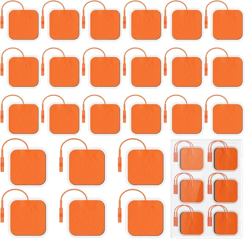 Vista 2 de 24 Pack 2''X2'' Large TENS Unit Electrode Pads, Orange Upgraded Reusable Tens Unit Replacement Pads with 2mm Connector, Compatible with AUVON