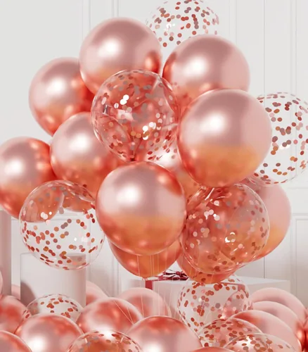 Vista 17 de AULE - Globos de fiesta (42 unidades), diseño de globos de látex y confeti y cintas de 64 ft, 12 pulgadas, set de decoración