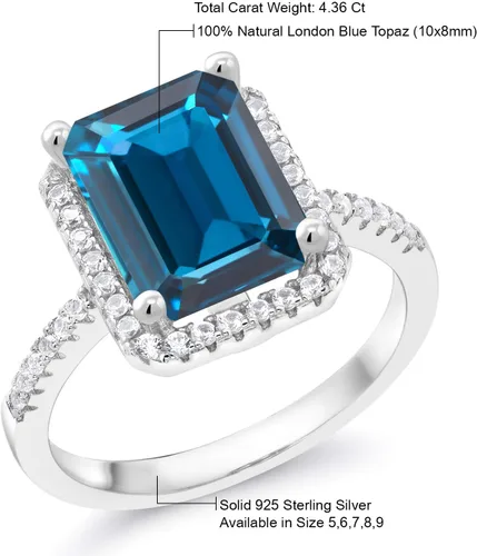 Vista 5 de Gem Stone King Anillo de compromiso de plata de ley 925 con piedra natal Corte esmeralda de 0.394 x 0.315 in Anillo de compromiso de boda