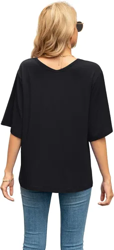 Vista 6 de SUEANI - Camiseta de cuello en V para mujer, diseño holgado con manga 34 acampanada
