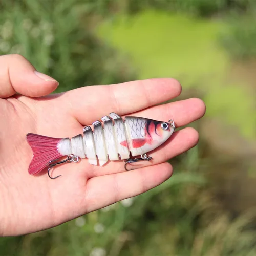 Vista 6 de Señuelos de pesca multiarticulados para lubina, trucha, perca, hundimiento lento, realista, señuelos de natación, caja de aparejos de agua dulce