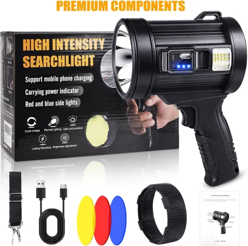 Vista 7 de Foco recargable, 99000 lúmenes, linterna LED brillante, reflector de luz de larga duración, focos de mano para exteriores con paneles solares