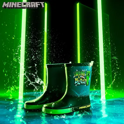 Vista 2 de Minecraft Botas de agua para niños, botas Wellington para niños y niñas, botas de lluvia impermeables, talla 11-3