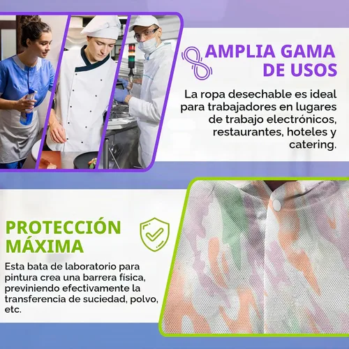 Vista 4 de AMZ Medical Supply Abrigos de laboratorio desechables. Abrigo de laboratorio de SMS de 50 GSM de longitud hasta la rodilla con cuello y puños