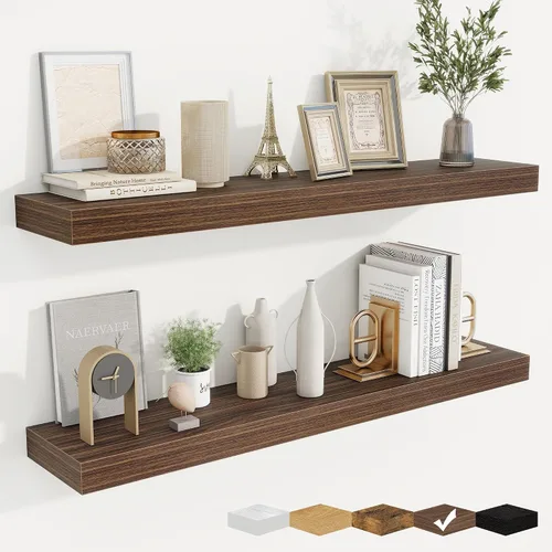 Vista 44 de fuqing Estantes flotantes para pared, estante flotante de madera montado en la pared con soportes invisibles para sala de estar, baño, dormitorio
