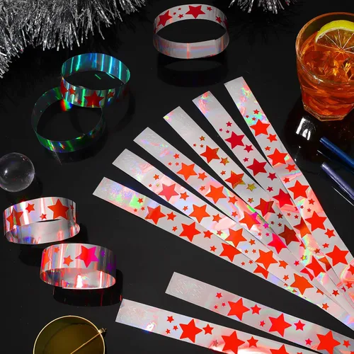 Vista 6 de Glenmal - 500 pulseras de estrellas de neón para eventos, adhesivo de plástico, color rojo