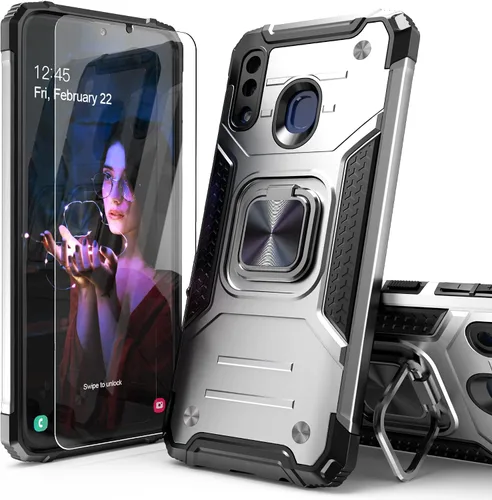 Vista 8 de Funda para Galaxy A20 con protector de pantalla, a prueba de golpes, a prueba de caídas, ajuste delgado, con soporte de automóvil, cubierta Negro