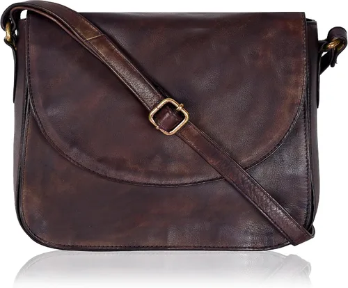 Vista 8 de Bolso bandolera de cuero genuino para mujer con correa ajustable, bolsillo para móvil y cremallera exterior e