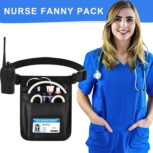 Vista 6 de Riñonera de enfermera médica, cinturón de herramientas de enfermería para mujeres, bolsas de enfermería para suministros de trabajo con organizador