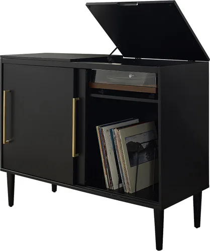 Vista 14 de Consola de medios y soporte para tocadiscos Crosley Furniture Everett con almacenamiento para discos de vinilo, color Avellano Acorn