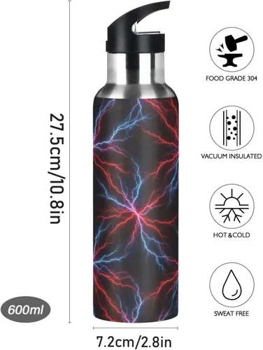 Vista 9 de Insulated Water Bottle 32 Oz, BPA-Free Sport Water Bottle Insulated for Gym Outdoor Travel School, Red Blue Electric Lightning