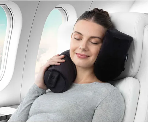 Vista 4 de Brookstone Free Form Almohada de Viaje - Almohada de Cuello de Viaje de Espuma Viscoelástica Ligera y Flexible para Dormir, Automóvil, Avión y Negro