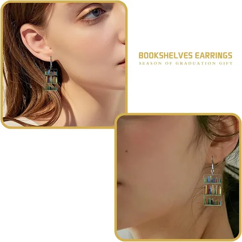 Vista 5 de Pendientes colgantes de libros para mujer, amantes de los libros, aretes acrílicos