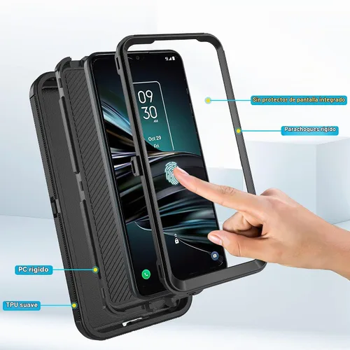 Vista 5 de Asuwish Funda para teléfono T-Mobile Revvl 4 Plus con protector de pantalla de vidrio templado y cubierta de celda híbrida a prueba de golpes Negro