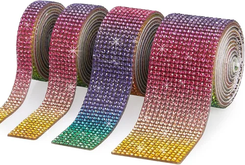 Vista 11 de 4 rollos de cinta de cristal de diamantes de imitación autoadhesiva, calcomanía de decoración brillante con diamantes de imitación de 0.079 pulgadas