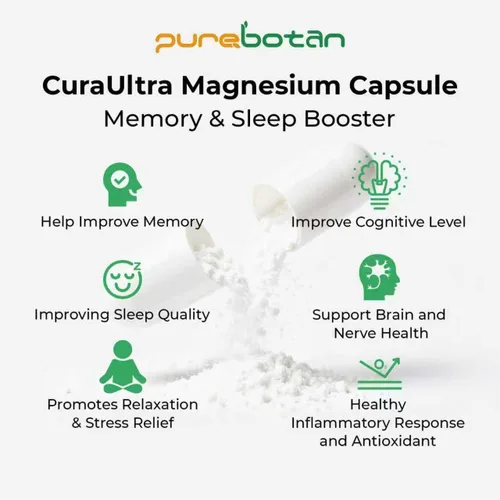 Vista 3 de Óxido de magnesio y glicinato extra fuerte, suplemento de magnesio de alta absorción con vitamina, cúrcuma, curaUltra para memoria, enfoque