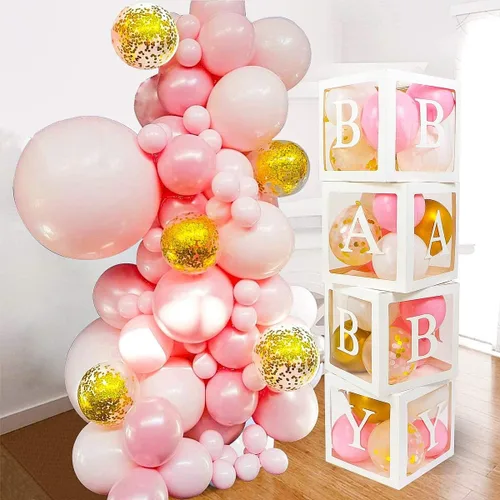 Vista 11 de 82 piezas de decoración de baby shower para niño, juego de caja de globos azul, blanco y gris con letras del alfabeto, decoración de fiesta